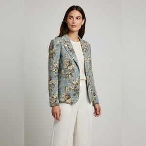 Vintage French Dressing Floral Denim Jacket‎ Button Front Blazer Blue Small